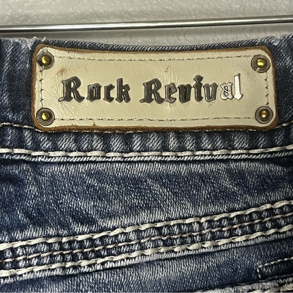 Rock Revival Jacklyn Boot Jeans Women 26 Blue Embellished Inseam 32 - Picture 9 of 13
